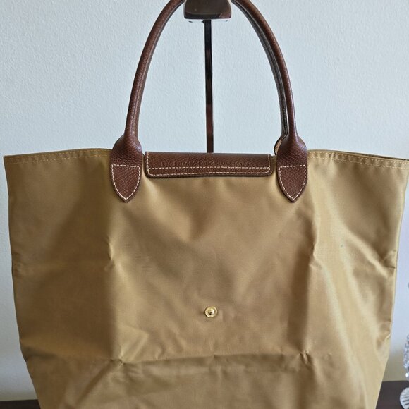 LONGCHAMP Le Pliage Light Tan Nylon leather tote ~ EUC - Picture 2 of 10